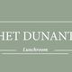 Groene achtergrond met witte tekst: "Het Dunant Lunchroom".