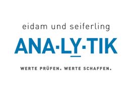 Logo mit Text: "eidam und seiferling ANALYTIK. WERTE PRÜFEN. WERTE SCHAFFEN."
