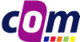 Logo mit dem Text "com" in Blau und Pink. Unten sind fünf kleine bunte Quadrate.