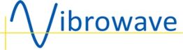 Blaues "Vibrowave"-Logo mit Wellenform, gelber Linie im Hintergrund.