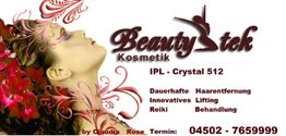 Frau mit Blumen im Haar, Beautytek Kosmetik-Werbung, Kontakt: 04502-7659999.