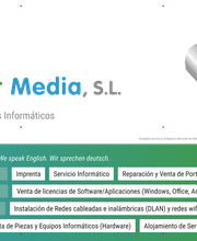 Banner de CostaSur Media con lista de servicios como impresión, reparación y venta de software.