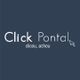 Logo com fundo azul escuro, texto "Click Pontal. clicou, achou", com ícone de cursor.
