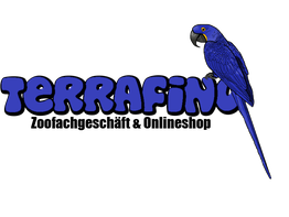 Blauer Papagei sitzt auf dem Schriftzug "TERRAFINO".