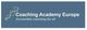 Logo der Coaching Academy Europe, Text: "Accessible coaching for all", blau-grauer Hintergrund.
