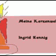 Eine rote Kerze mit Flamme, daneben Text: "Meine Kerzenwelt, Ingrid Kennig" auf rosa Hintergrund.