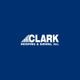 Logo of Clark Roofing & Siding, Inc. on a blue background with white text and roof graphic.