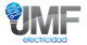 Logotipo con texto "JMF electricidad" y un icono de bombilla azul en el diseño.