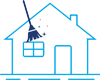 Icon of a blue house with a mop cleaning a window.