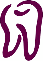 Stilisierte Umrisse eines Zahns in lila.