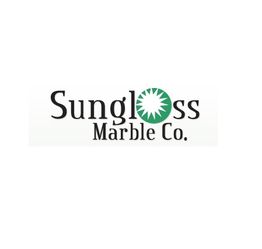 Logo of Sungloss Marble Co. with a green sunburst design in place of the letter "o".