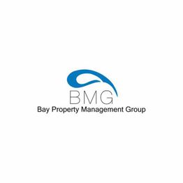 Logo of Bay Property Management Group with a blue abstract design above the text.