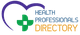 Logo with a green cross in a heart outline, text: Health Professionals Directory.
