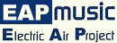 Logo mit Text: "EAP Music - Electric Air Project" in blauer Schrift auf weißem Hintergrund.