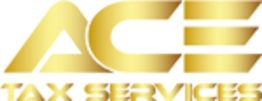 Gold "ACE TAX SERVICES" logo with stylized letters on a white background.
