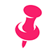 Un alfiler de mapa rosa sobre fondo blanco.