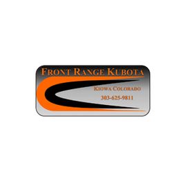 Front Range Kubota logo with orange, black curves, Kiowa Colorado, and contact number.
