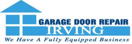 Blue logo for Garage Door Repair Irving with a house icon.