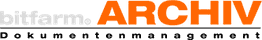 Logo mit Text: "bitfarm ARCHIV Dokumentenmanagement" in grau und orange.