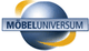 Logo mit blauem Globus und gelbem Schweif, Text: "MÖBELUNIVERSUM".