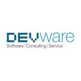 Logo mit Text: "DEVware Software | Consulting | Service" in Blau und Grau.