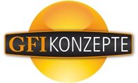 Logo mit Text "GFI KONZEPTE" auf schwarzem Balken vor orangenem Kreis.
