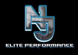 Logo with metallic "NJ" and "ELITE PERFORMANCE" text in white on a black background.