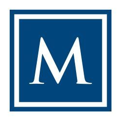 A white letter "M" inside a blue square with a white border.