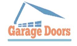 Logo with a blue garage roof and "Garage Doors" text in orange.