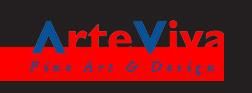Logo "ArteViva" in blau und rot auf schwarzem Hintergrund mit rotem Balken.