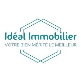 Logo Idéal Immobilier avec slogan "Votre bien mérite le meilleur" dans un hexagone.