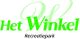 Logo van "Het Winkel Recreatiepark" in groene letters. Achtergrond met beige decoratief patroon.