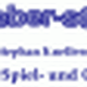 Textlogo mit URL und Slogan für Geschenke, Spiele und Geschenkideen.