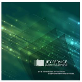 Immagine con logo "Jey Service" su sfondo verde con effetti luminosi scintillanti.
