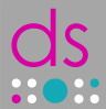 Graues Logo mit pinken Buchstaben "ds" und bunten Kreisen unten.