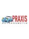 Niedliches Auto-Logo mit Text "PRAXIS AUTOKOSMETIK" auf weißem Hintergrund.