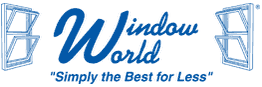Logo of Window World with slogan: "Simply the Best for Less" in blue text and window graphics.