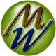 Logo con una "M" marrone e una "W" blu su sfondo verde.