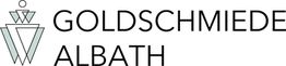 Logo der Goldschmiede Albath mit stilisiertem Symbol und Text in Schwarz.