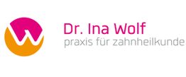 Logo von Dr. Ina Wolf, Praxis für Zahnheilkunde, in Pink und Orange mit stilisiertem "W".