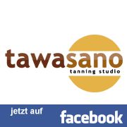 Logo des Tanning Studios "tawasano", Schriftzug auf weißem Hintergrund. Link zu Facebook.