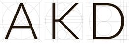 Bold letters "AKD" overlaid with geometric line guides on a white background.