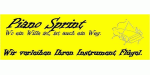 Gelbes Logo mit Schrift "Piano Sprint" und Flügel-Skizze; Text zu Klaviertransport.