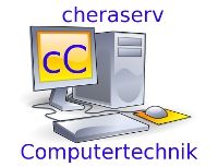 Zeichnung eines Computers mit Monitor, Tastatur, Maus. Text: "cheraserv Computertechnik".