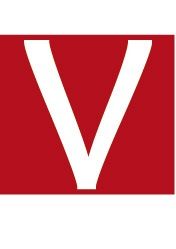 Weißes "V" auf rotem Hintergrund.