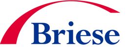 Logo mit blauem Text "Briese" und rotem Bogen darüber.