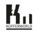 Schwarzes Logo mit Koffer-Silhouette und Text "Kofferworld" darunter, minimalistisch gestaltet.
