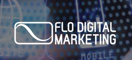 Logo with "Flo Digital Marketing" text on a dotted blue and black background.