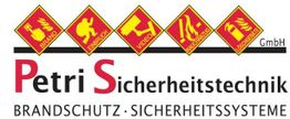 Petri Sicherheitstechnik Logo mit Piktogrammen zu Brandschutz und Sicherheitssystemen.
