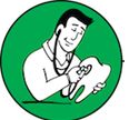 Illustration of a person with a stethoscope listening to a large tooth, on a green background.